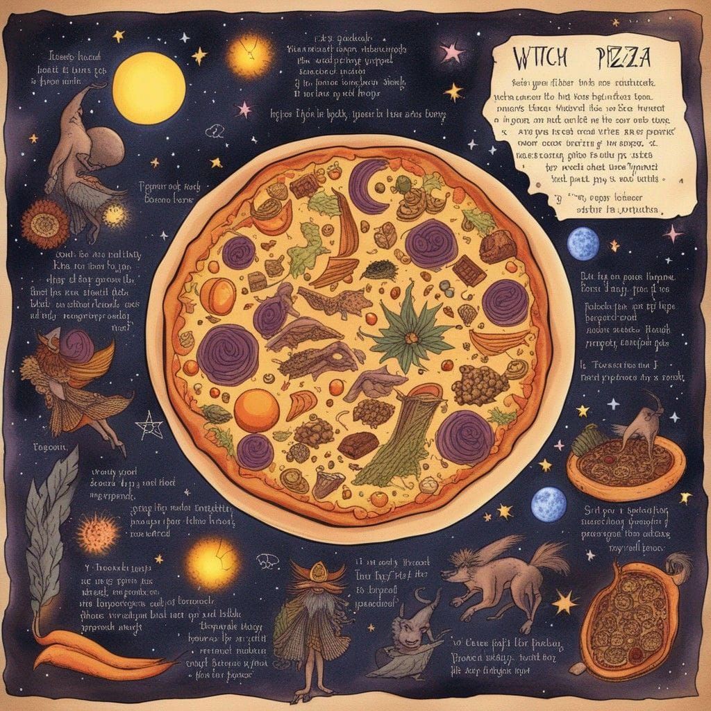 Witch's Pizza Recipe with Celestial Diagrams