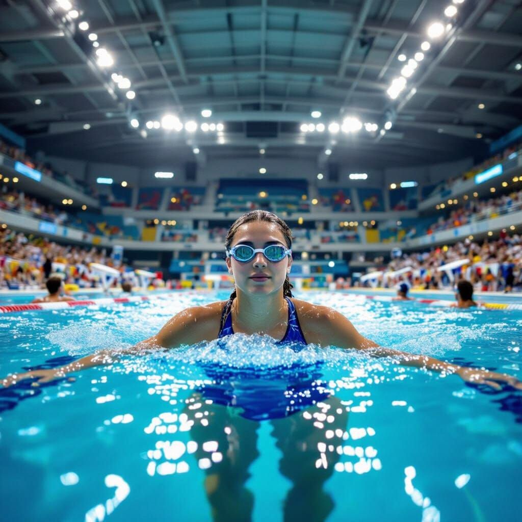 Competitive Swimmer in Olympic Pool, Dynamic Style