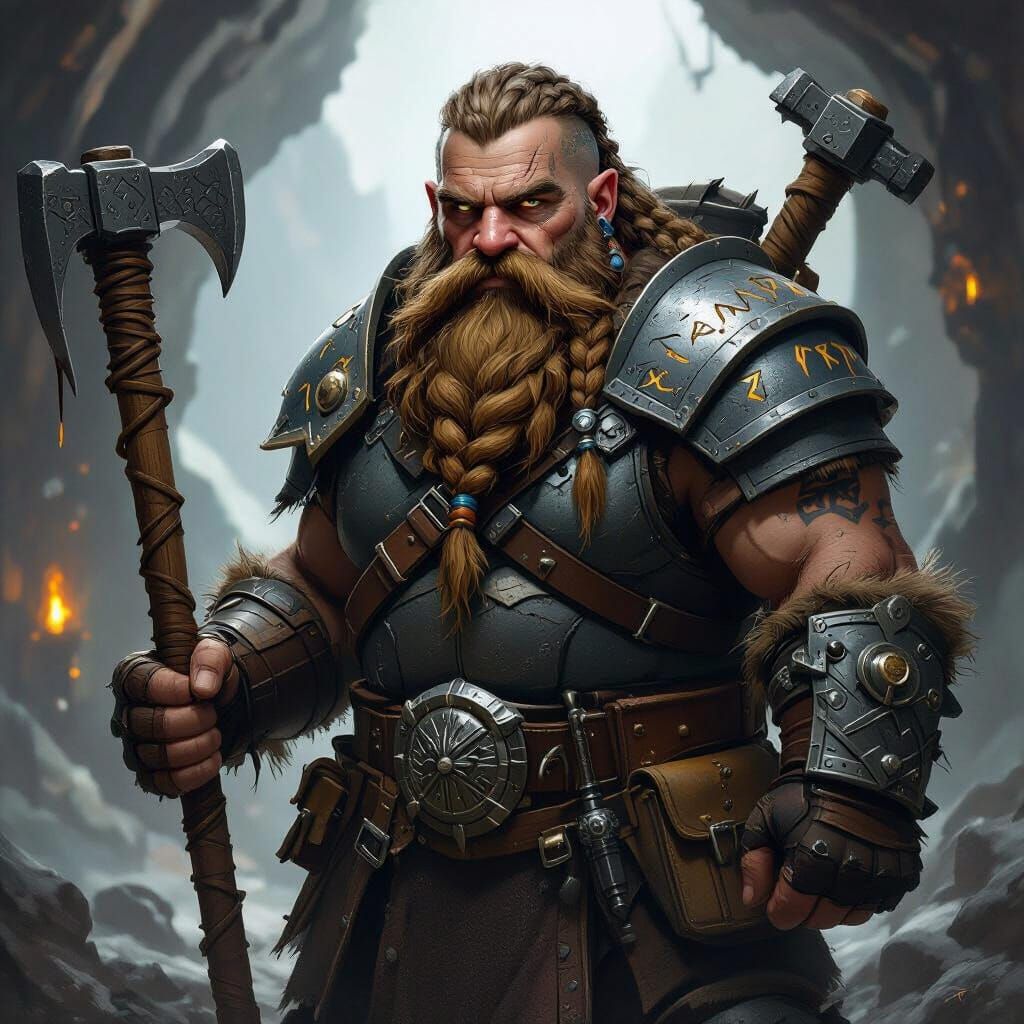 Dwarven Miner Talon Ironarm: Dark Fantasy Concept Art