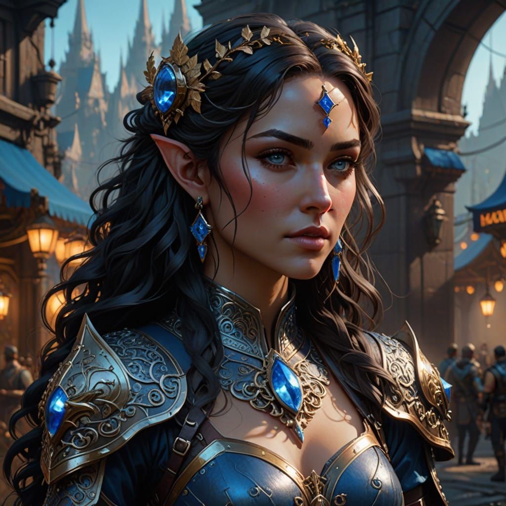 Mystical Elf Maiden in Ornate Silver Armor