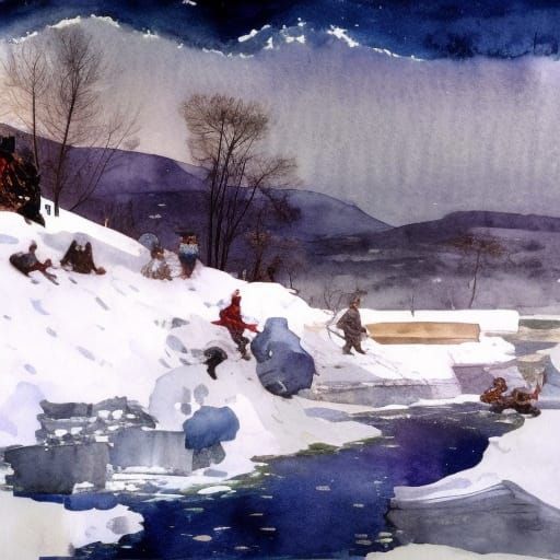 Detailed Watercolor Winter Dream in Classical Style