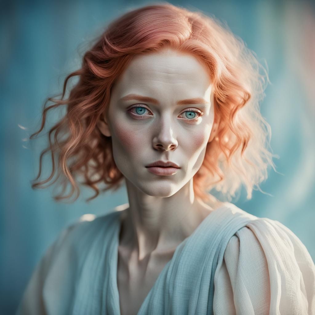 Albino Woman Portrait with Pastel Hair in Ethereal Lighting