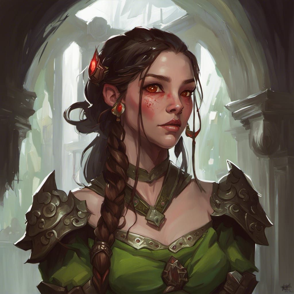 Fantasy Half-Orc Woman in Digital Painting Style