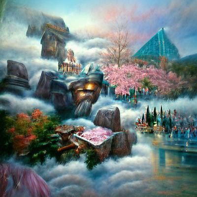 Samurai Meditating in Surreal Landscape, Oil on Canvas