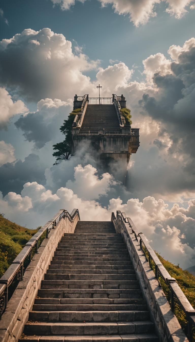 Grand Stairway to Heaven in Cloudy Landscape