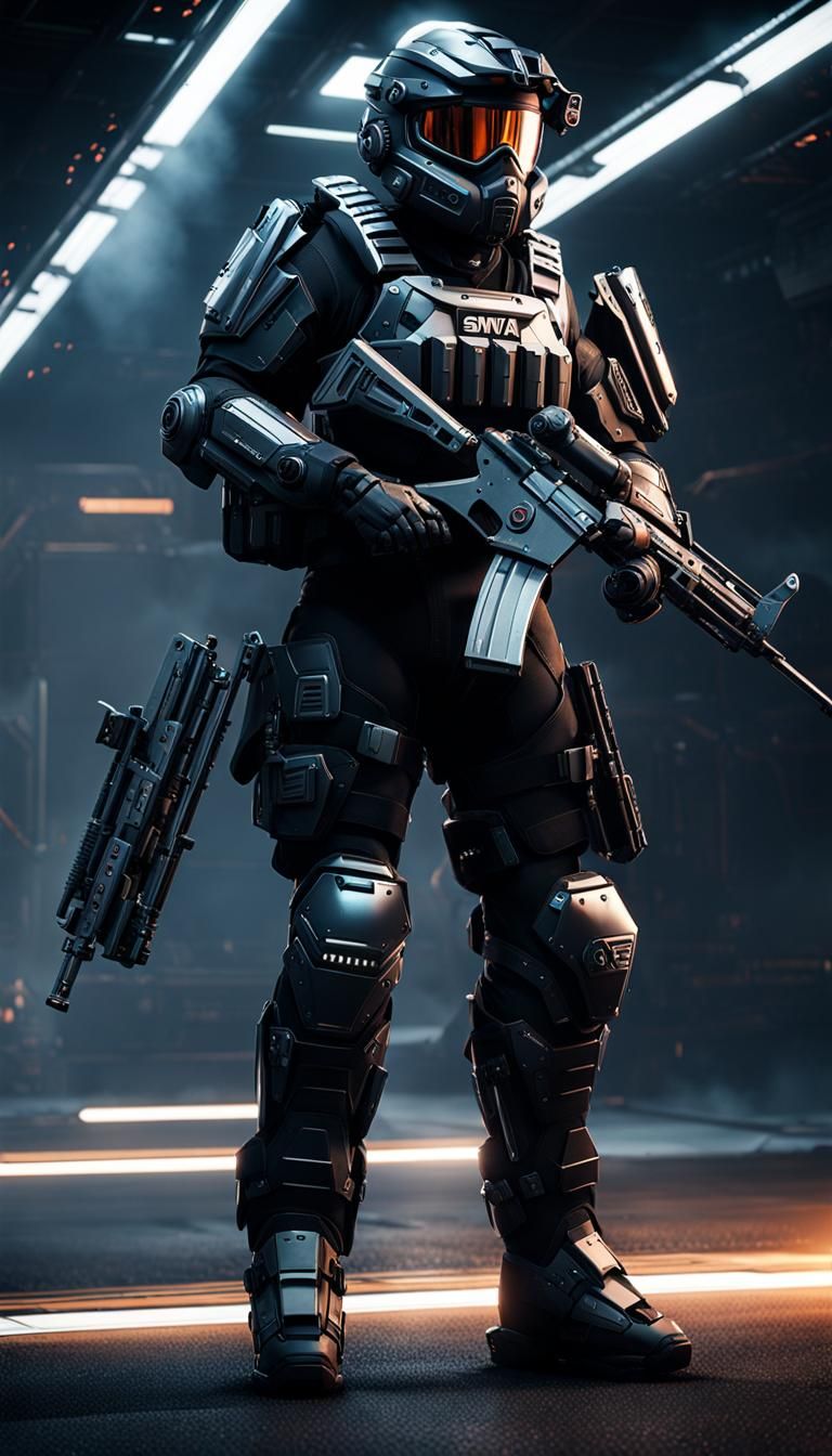 Futuristic SWAT Soldier in Riot Gear, Digital Art
