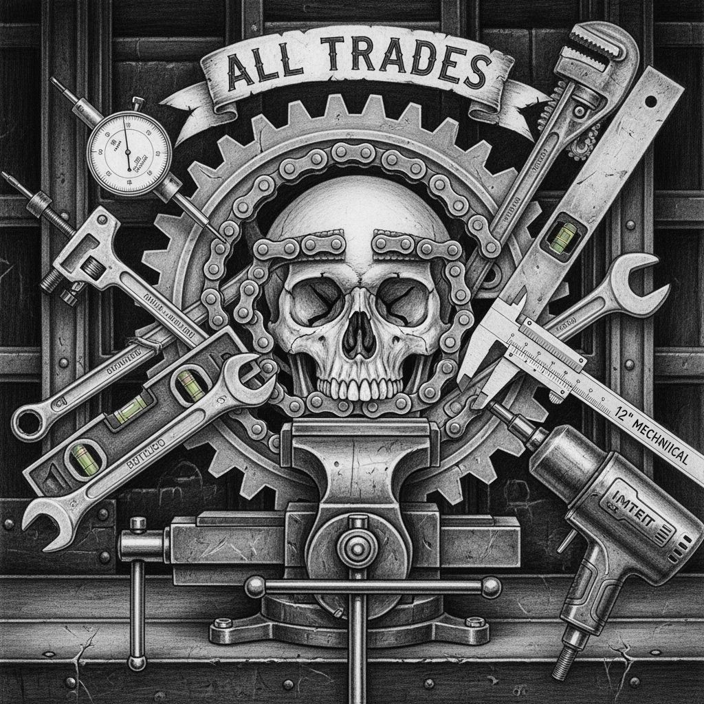 Detailed Charcoal Drawing of Skull with Tools