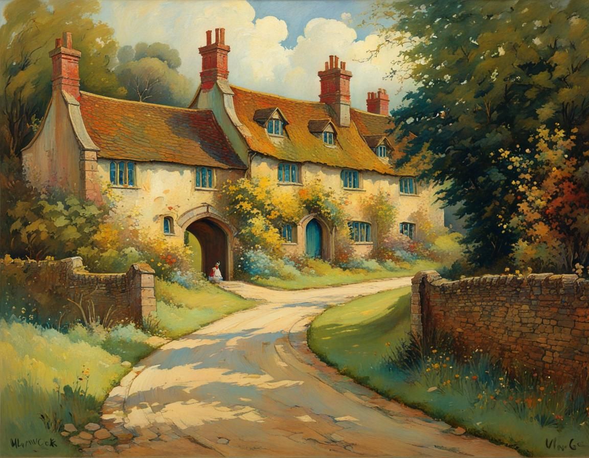 Ruined Manor House in Expressionist Oil Painting