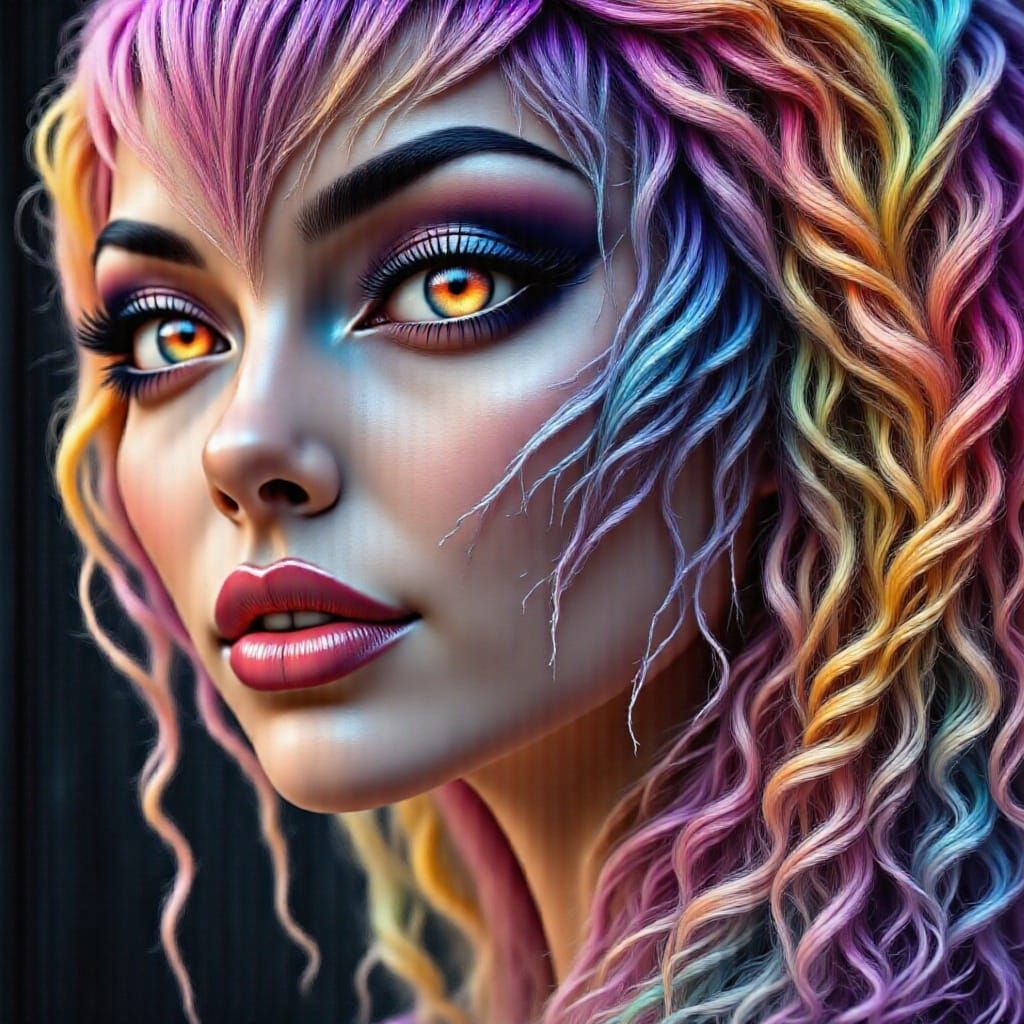 Mystical Woman's Face of Swirling Rainbow Magic