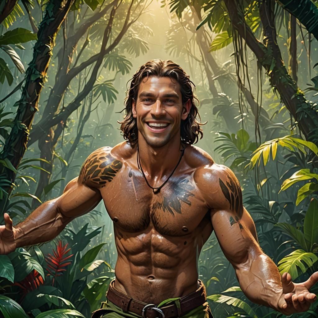 Happy Tarzan in a Colorful Jungle