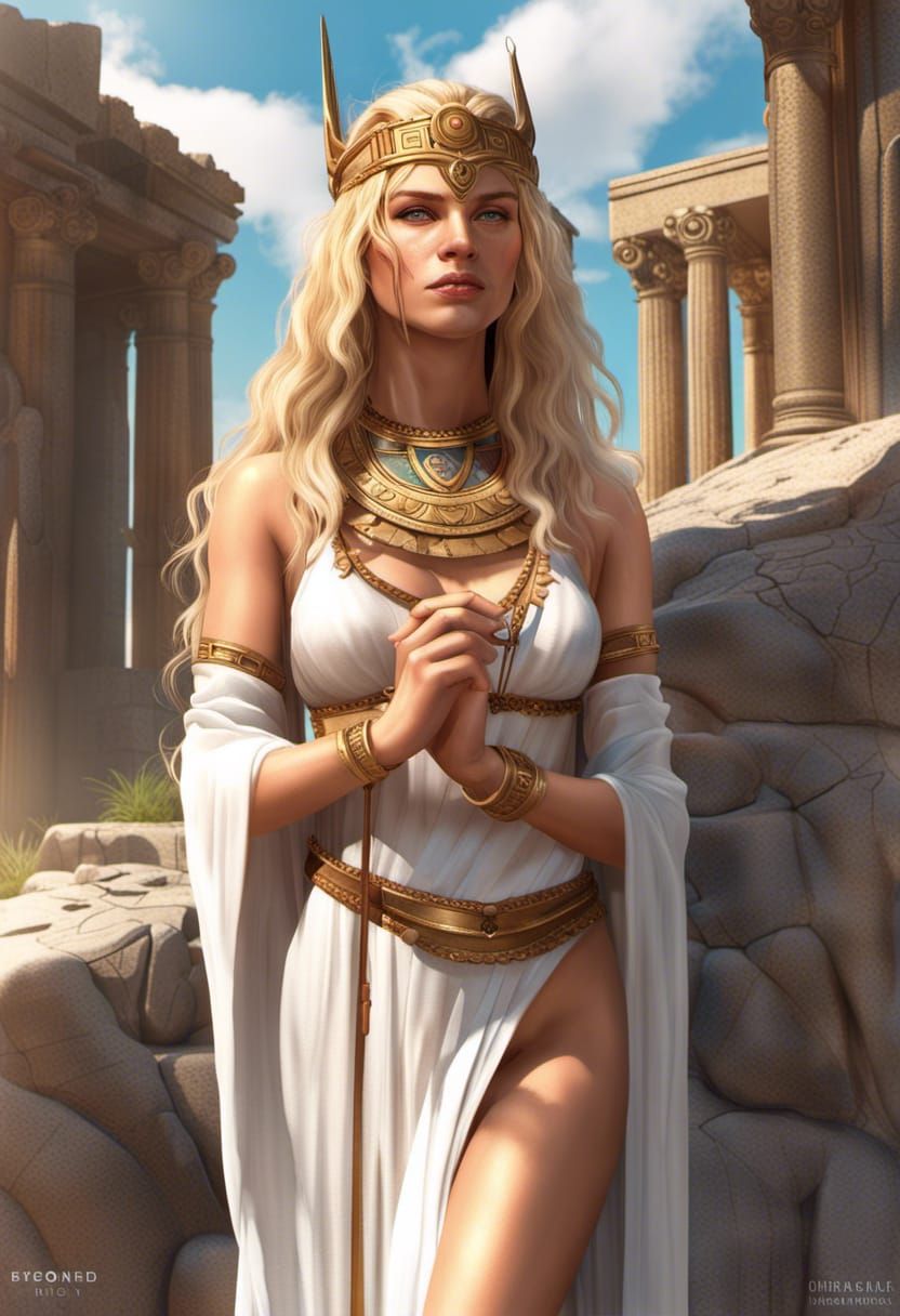 Amazonian Woman at Artemis Temple: Hyperrealistic Splash Art