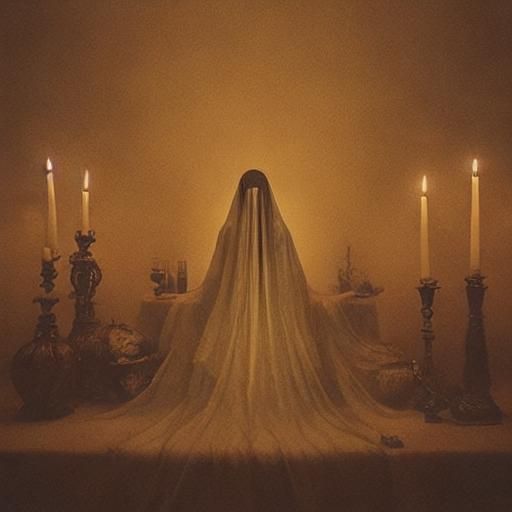Eerie Shrouded Woman in Wax Candle Chamber
