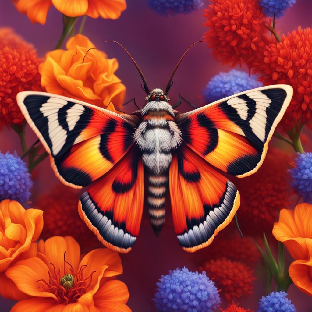 Fiery Floral Spider Moth in Splash Art Style