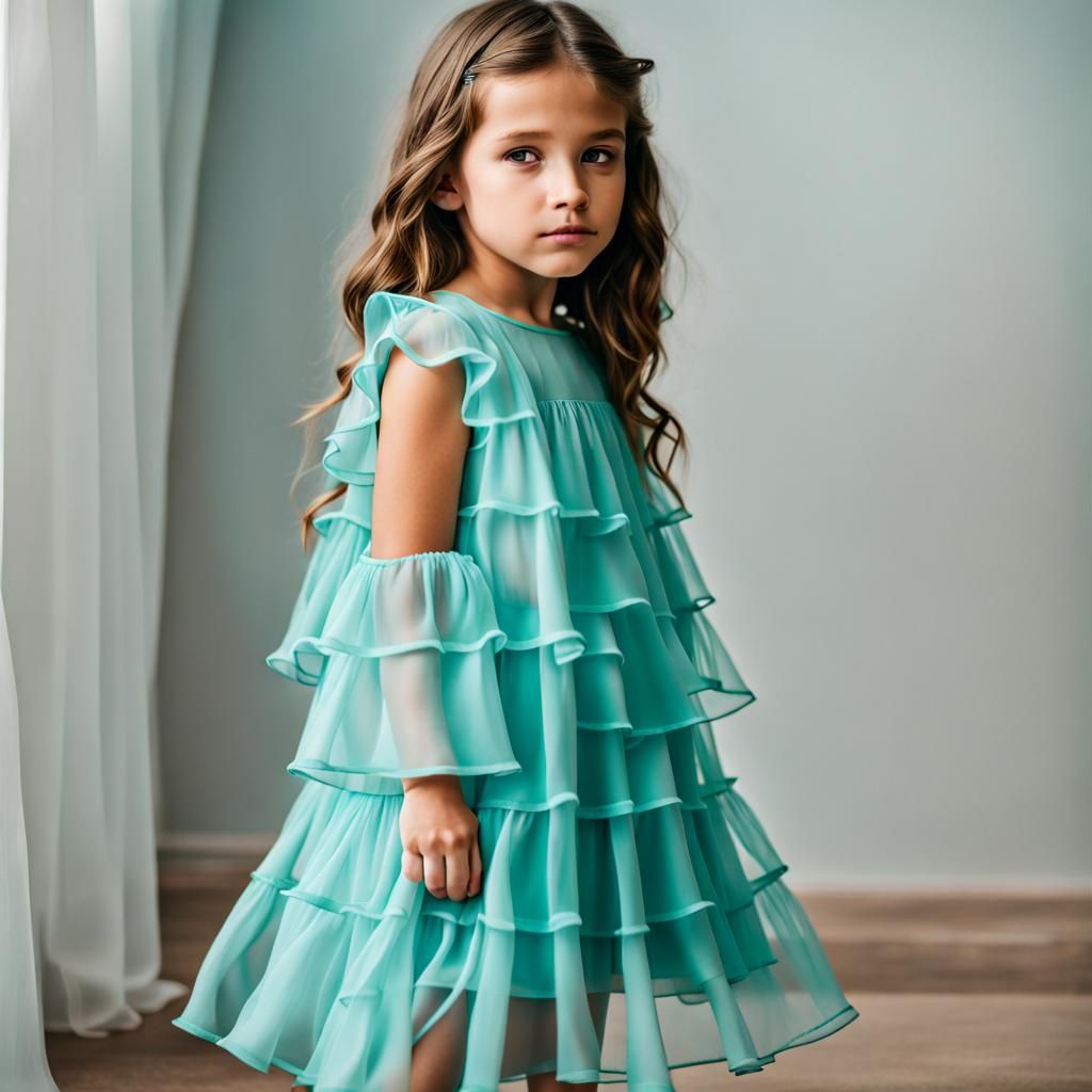 Little Girl in Aqua Tiered Dress