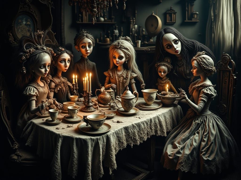 Creepy Dolls in Dim Candlelight, Gothic Aesthetic