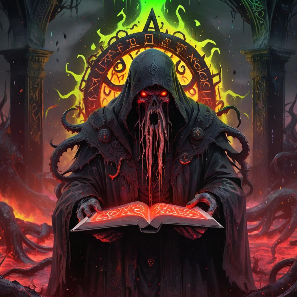 Lovecraftian Dark Wanderer with Glowing Runes
