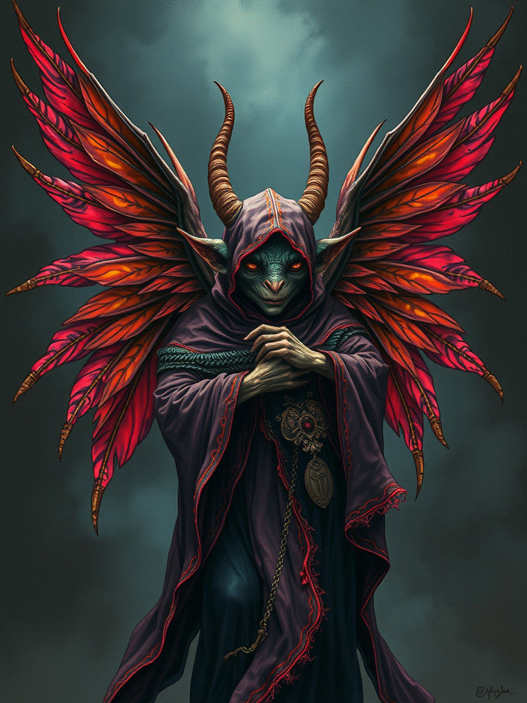 Winged Goblin Priestess in Dark Fantasy Style