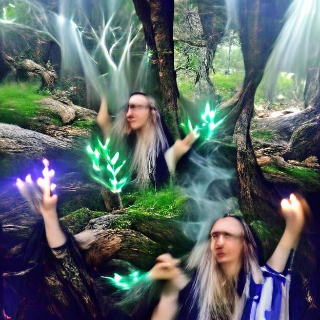 Elven Druid Casting Spell in Magical Forest