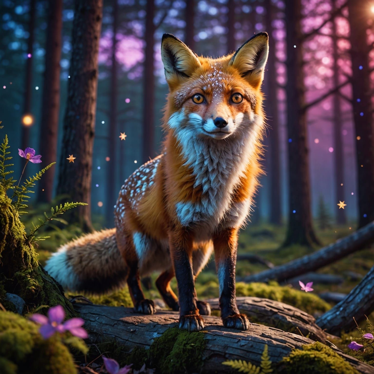 Fox and Mouse in Starry Forest