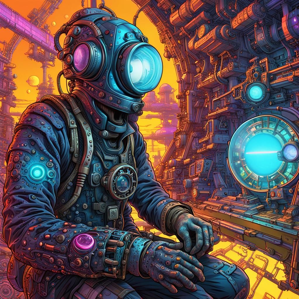 Cyberpunk Lamp of Wishes in Psychedelic Landscape