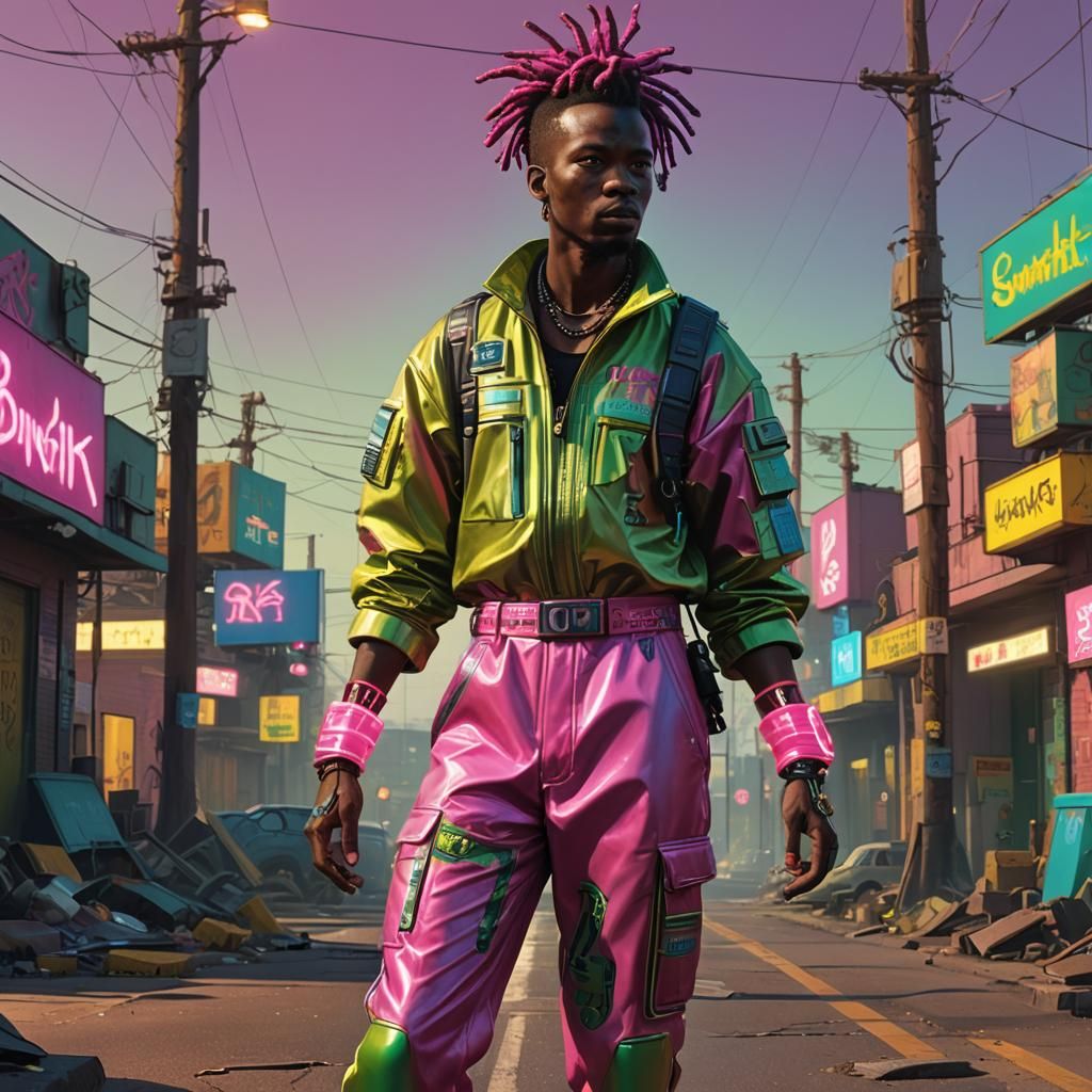 Futuristic African Punk Character in Digital Matte Painting