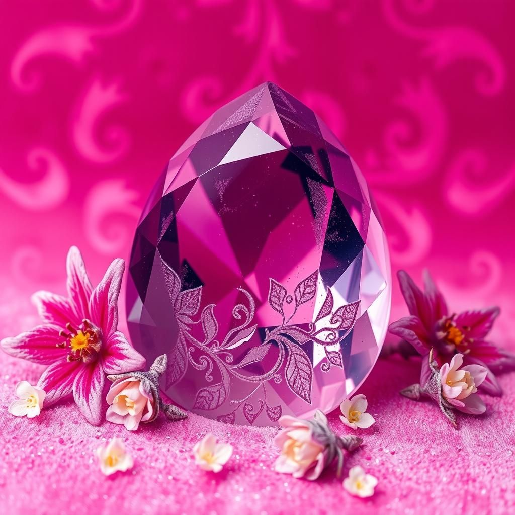 Pink Amethyst Stone with Gothic Floral Accents