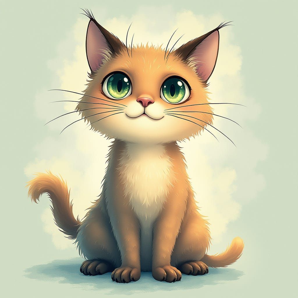 Mystical Feline Goddess in Anime-Inspired Watercolor