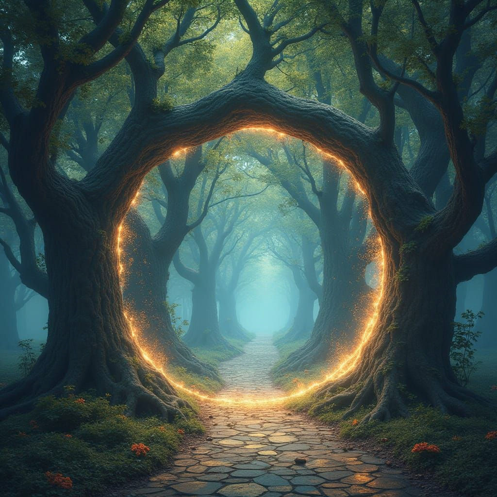Otherworldly Portal in Ancient Grove: Fantasy Concept Art