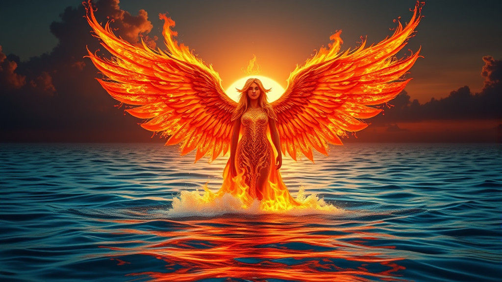 Fiery Gothic Angel Emerges from Water