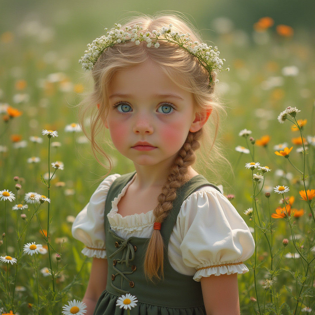 Girl in Meadow, Inspired by Bouguereau and Rossetti