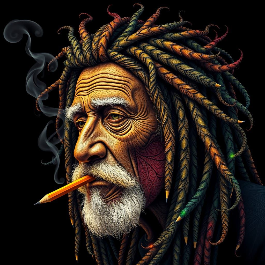 Rasta Man With Pencil Dreadlocks in Abstract Vector Style