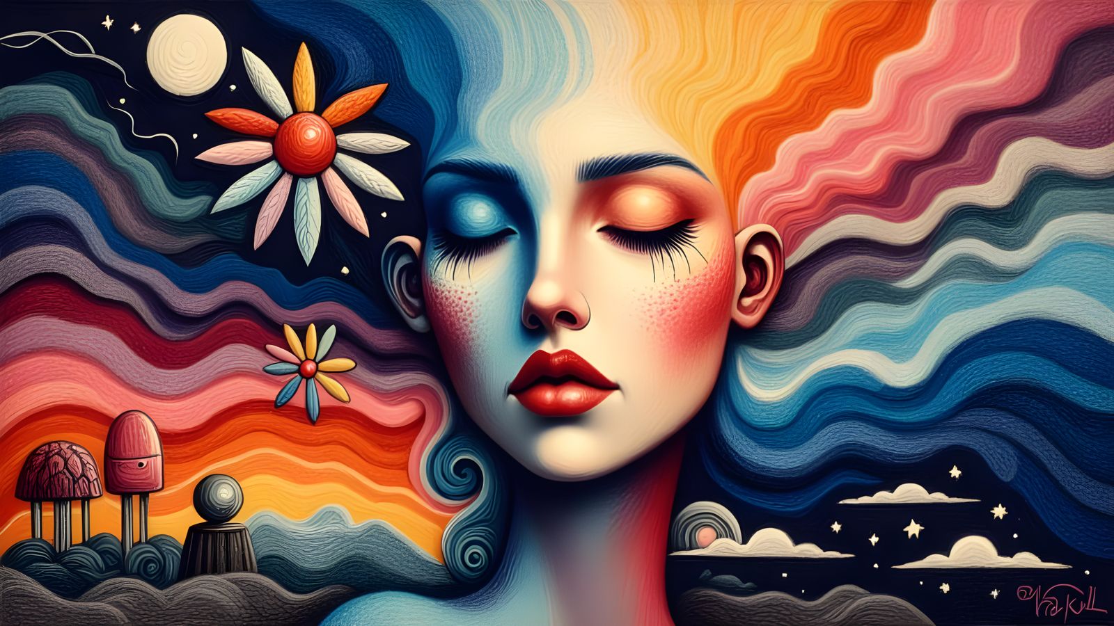 Dreamlike Consciousness in Vibrant Surreal Artwork
