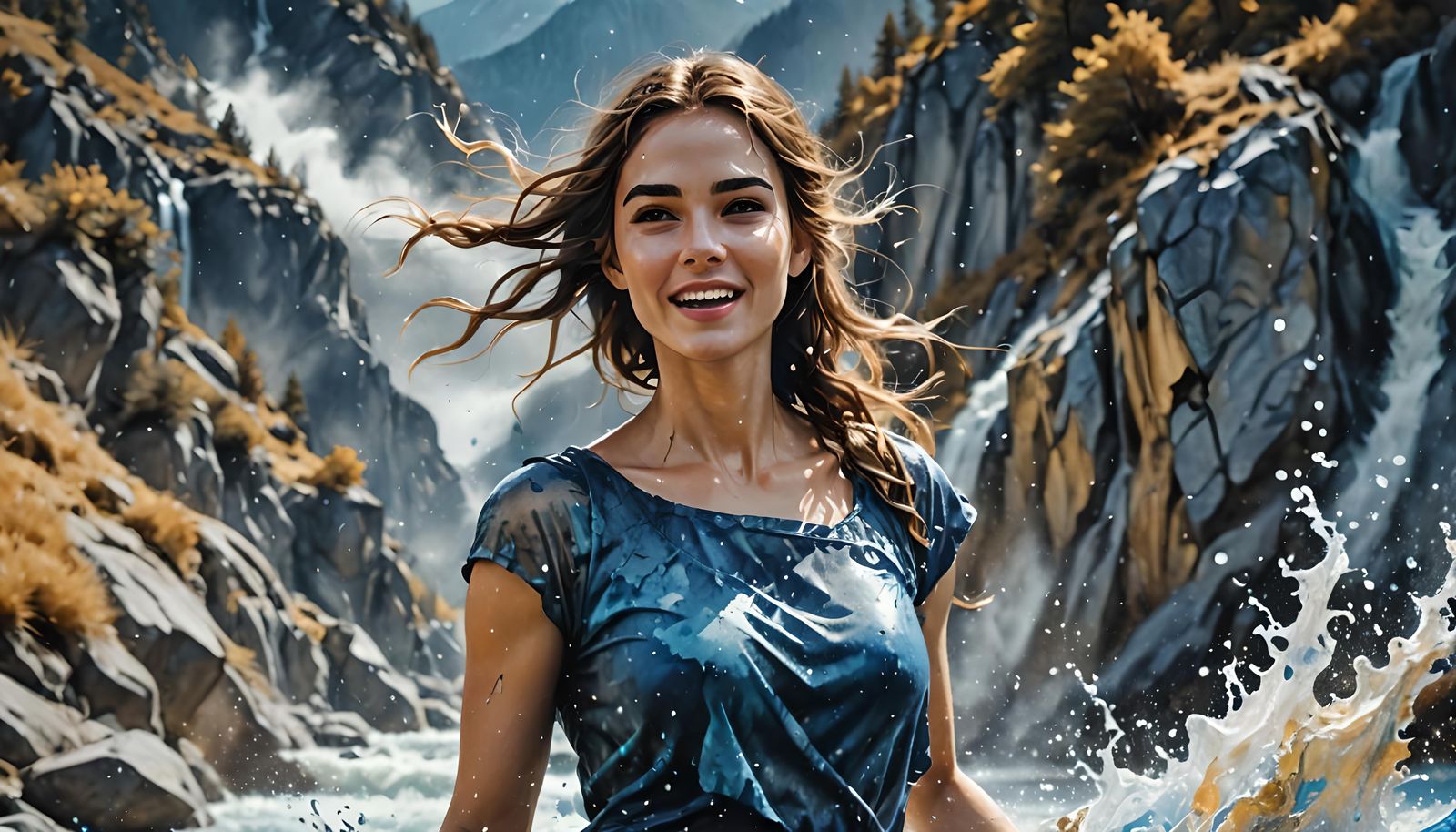 Beautiful Woman in Watercolor with Splash Art Style