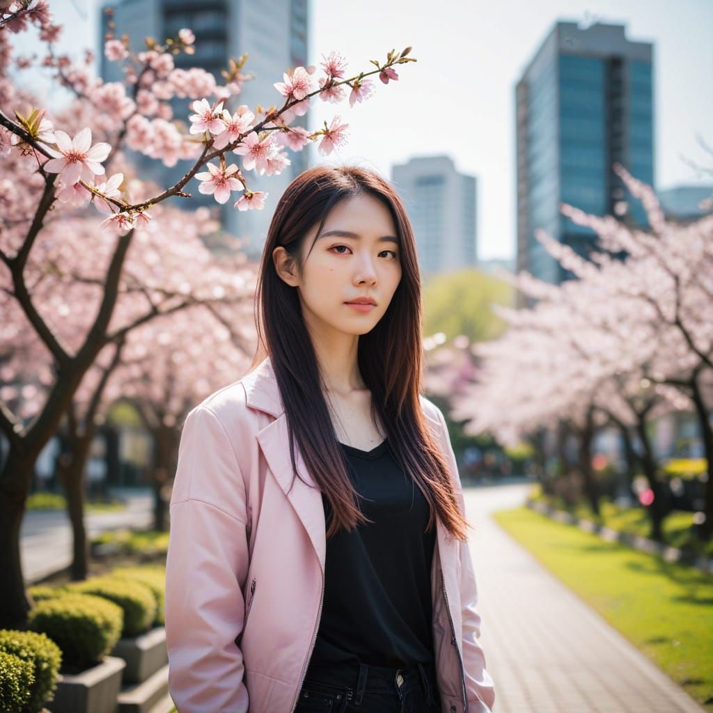 Surreal Neo Tokyo Pop Woman in a Sakura Garden