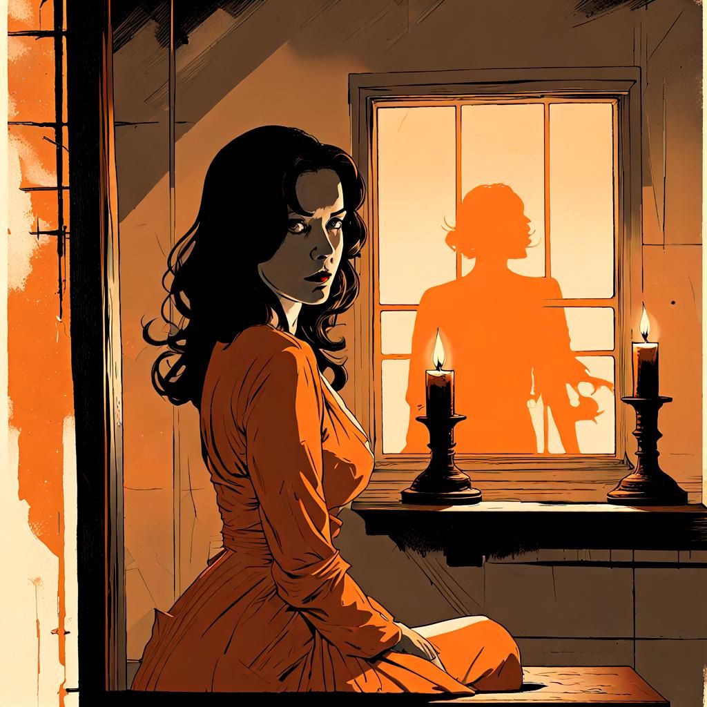 Mysterious Woman in Shadowy Dreams: Retrofuturistic Poster