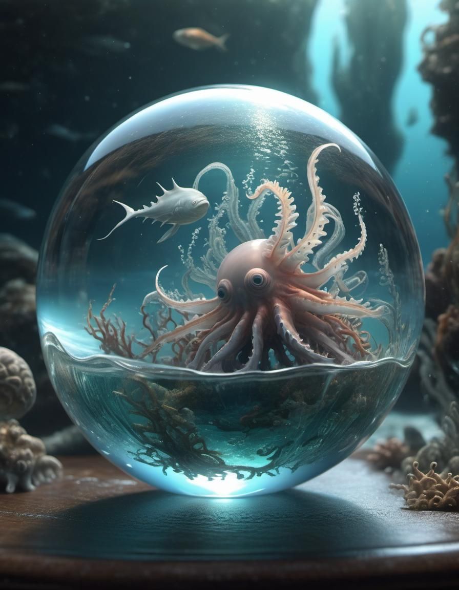 Levitating Glass Orb: Fantasy Sea World in 3D