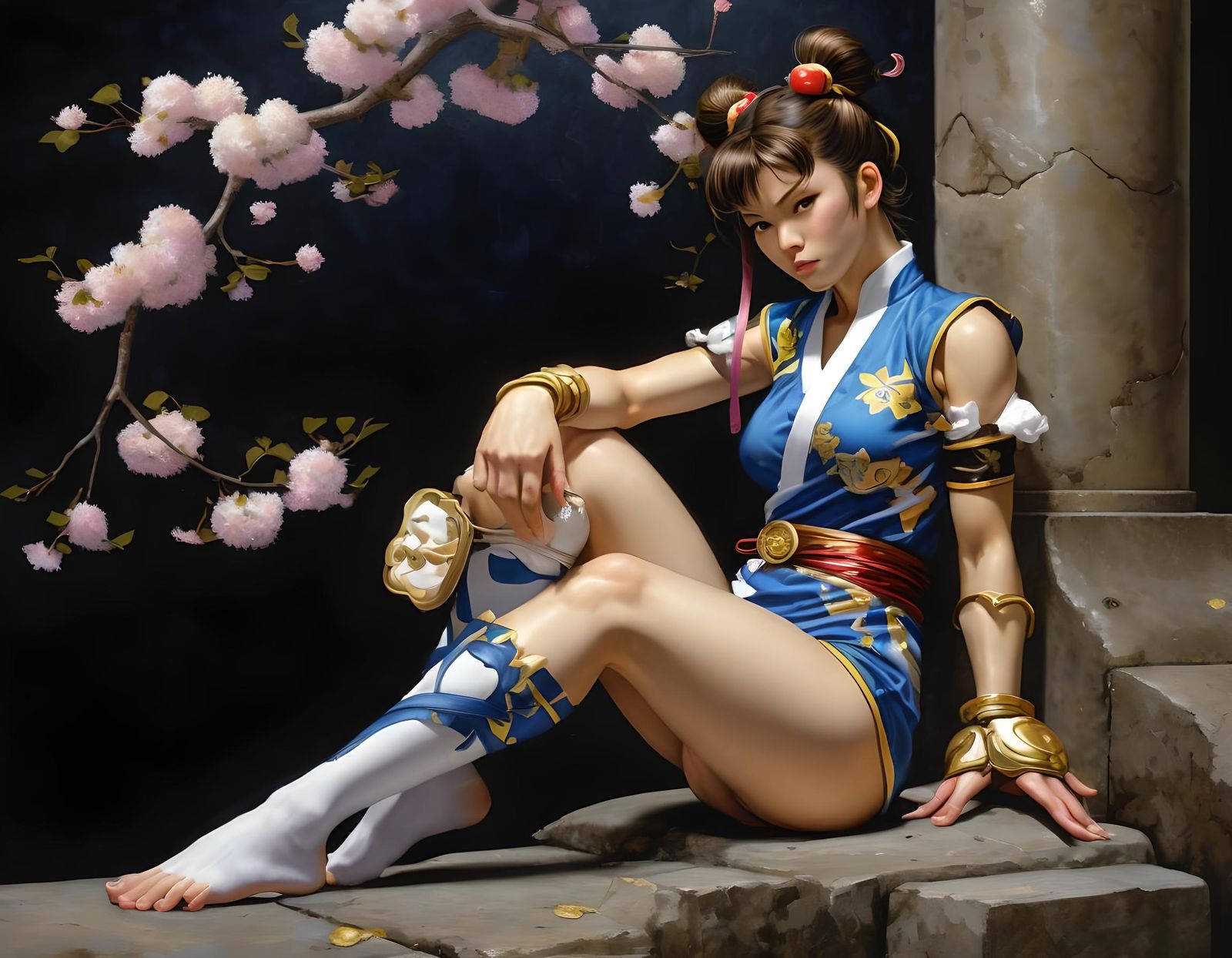 Chun Li Surrounded by Cherry Blossoms