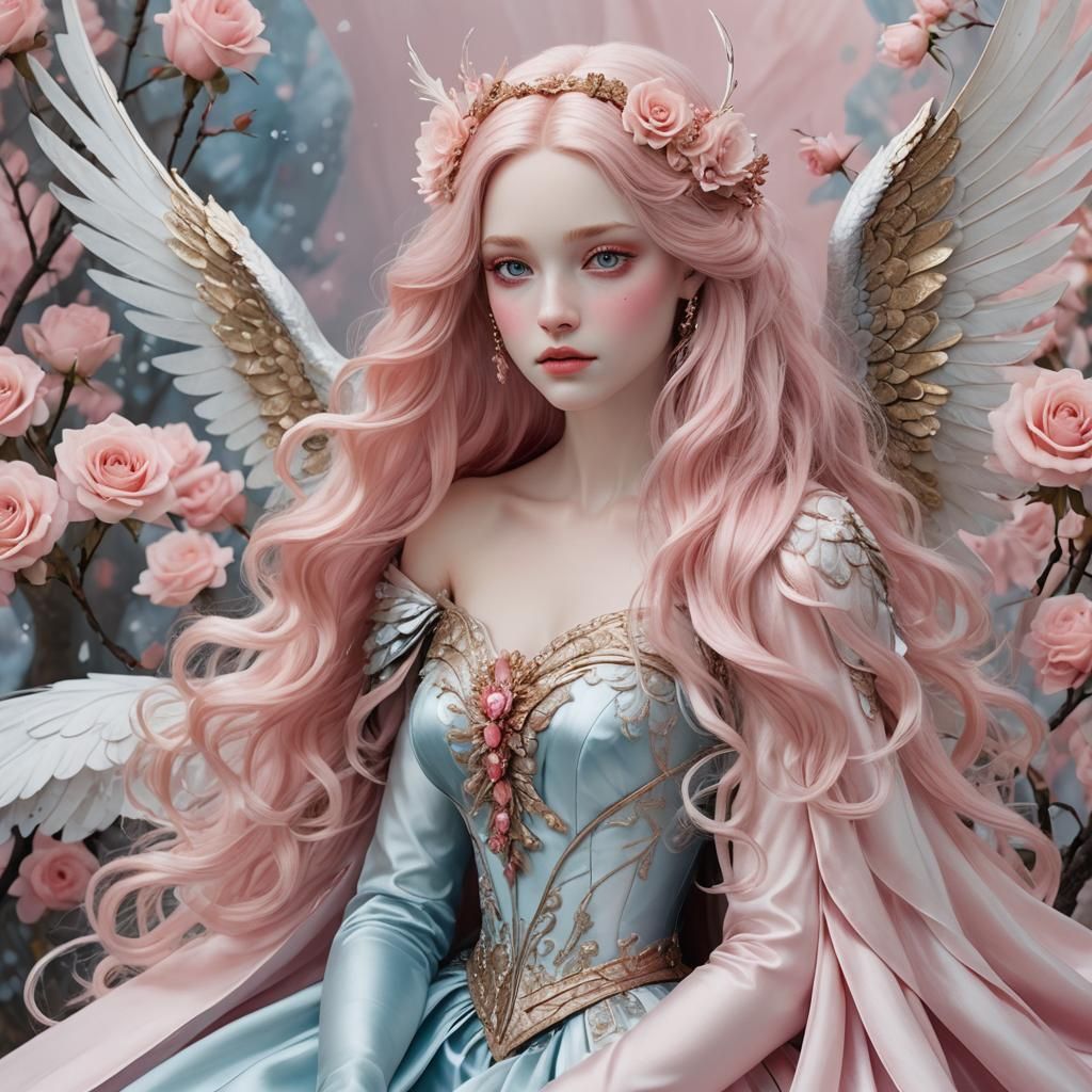 Pink-Haired Princess with Wings in 3D Anime Style