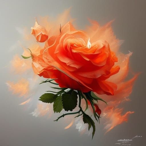 Crystallized Fiery Rose: Calligraphy Ink Fractal Art