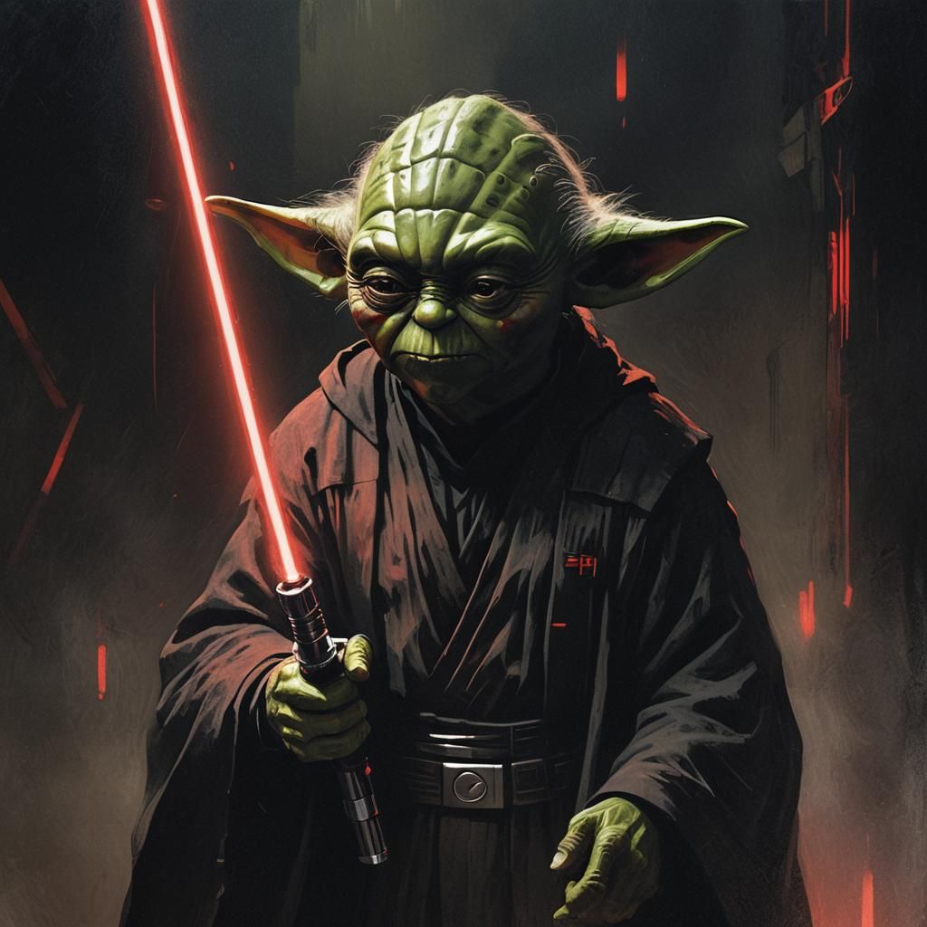 Darth Yoda Portrait with Red Lightsaber
