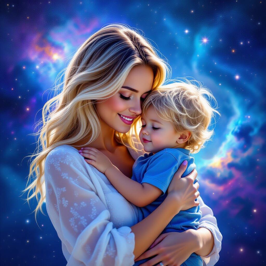Cosmic Mother's Love: Astral Illustration of Affection