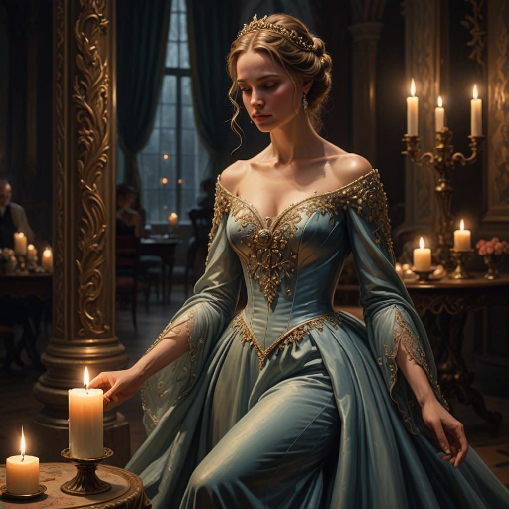 Hyperrealistic Lady Illuminated by Candlelight