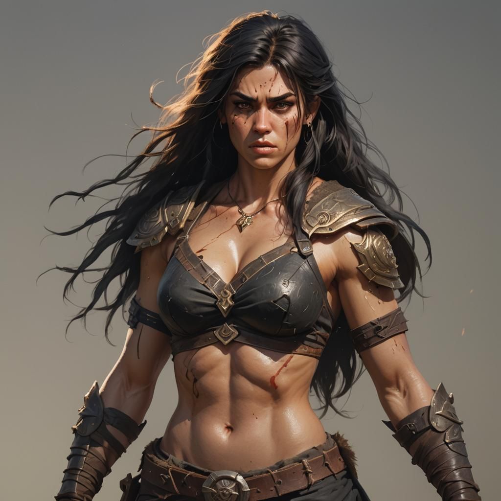 Fierce Barbarian Woman in Hyperrealistic Concept Art