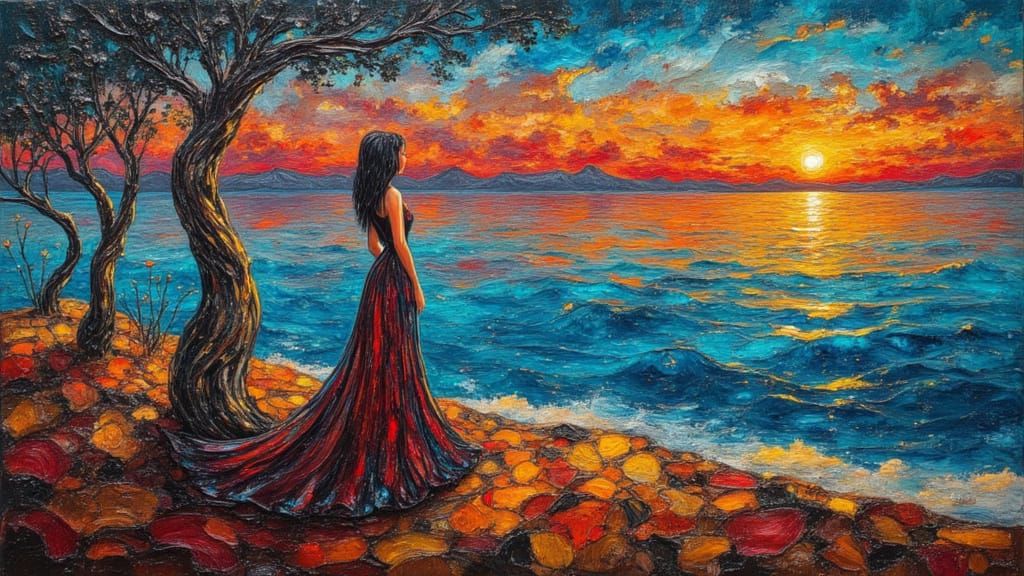 Sunset Over Lake Varese in Surrealist Style