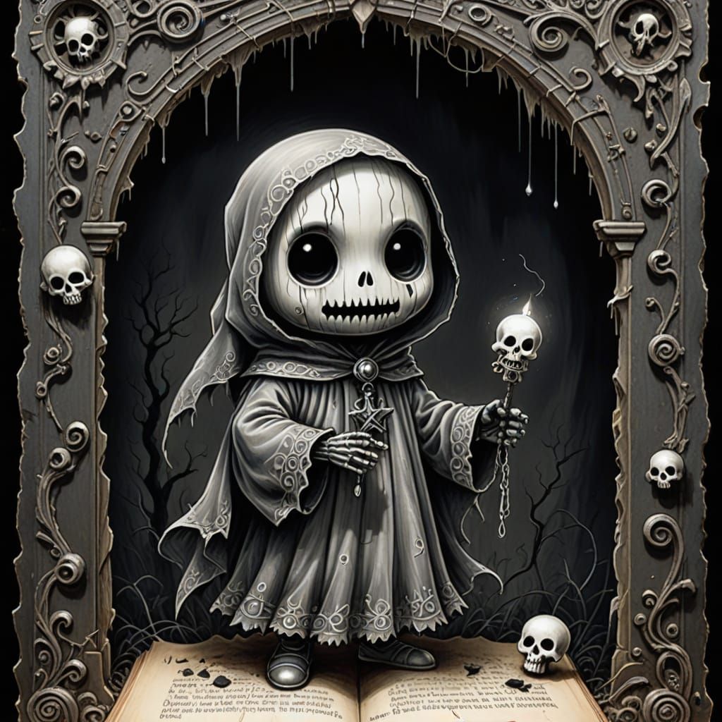 Chibi Ghost in Voodoo Folk Art Style