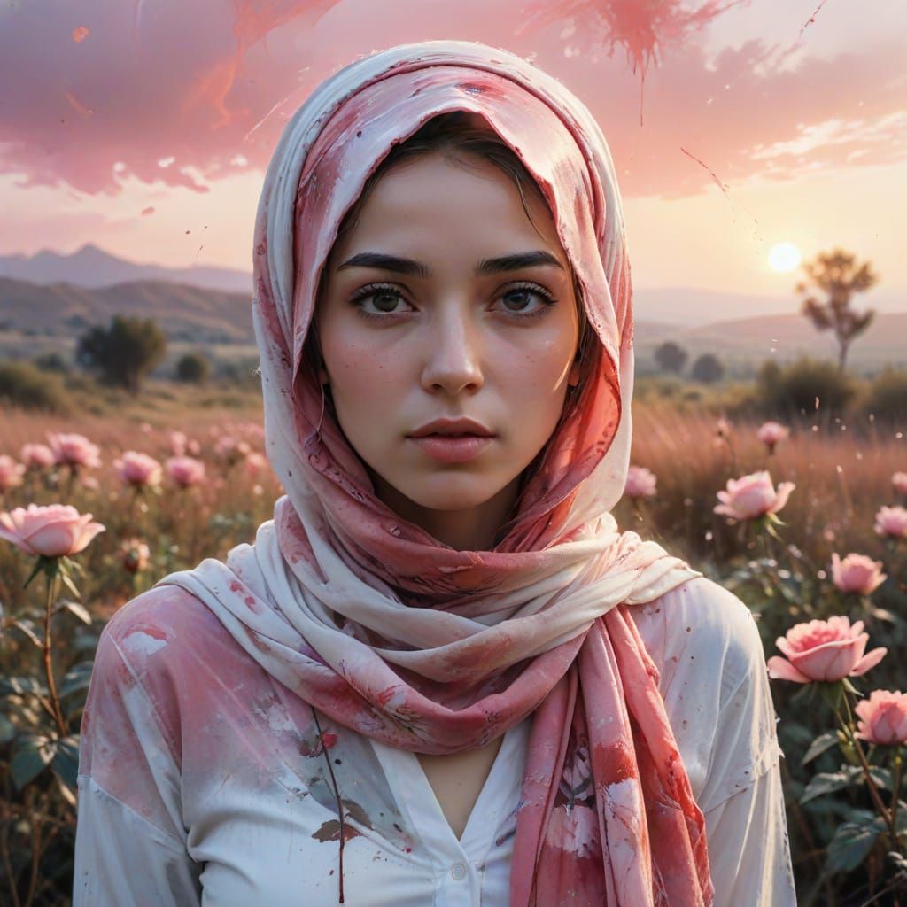 Turkish Woman in Hijab: Expressive Watercolor Art