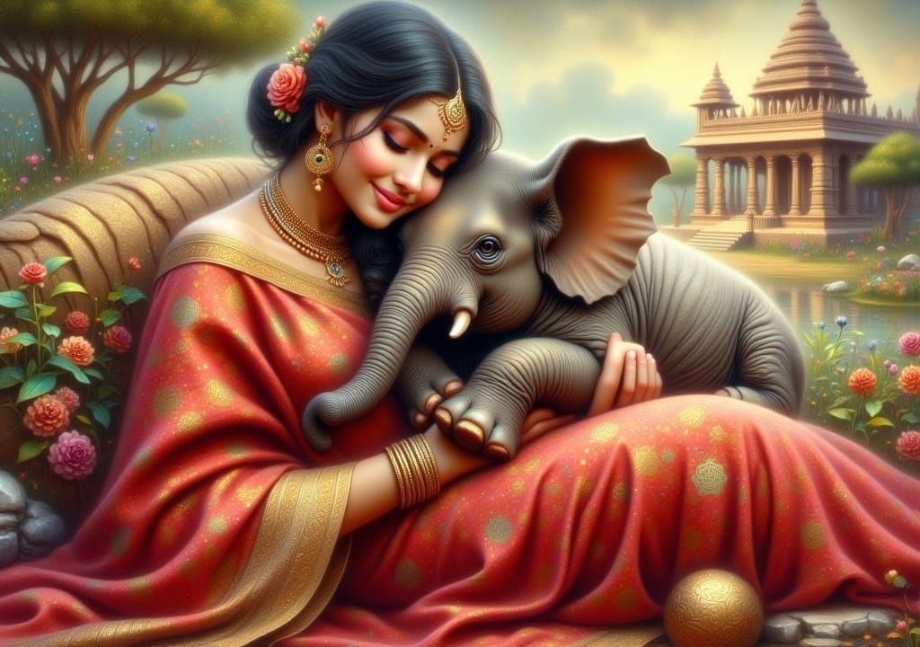 <lora:FiosFantasyGlow:1.0> 
Indian Woman hugging Elephant