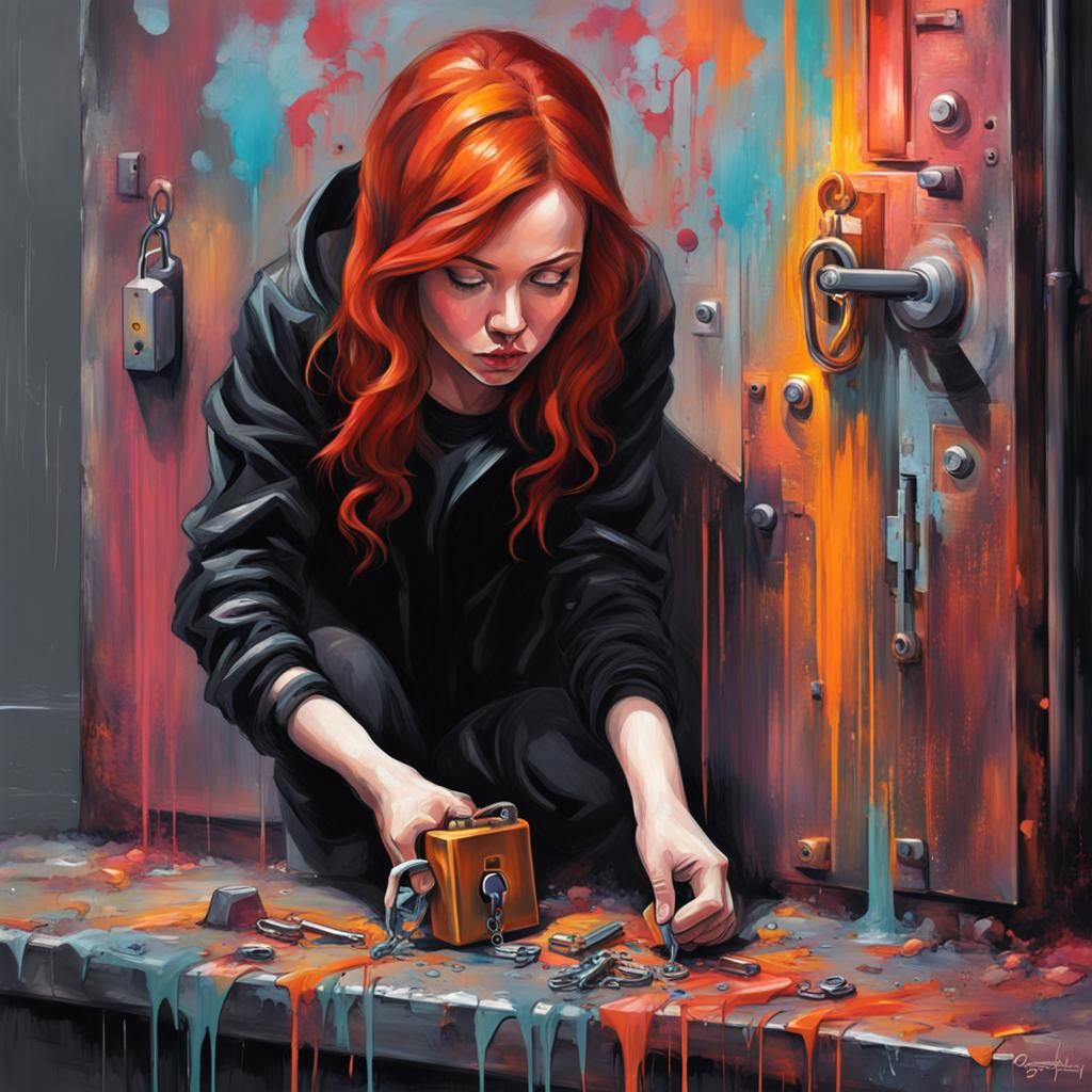 Redhead Lock Picker in Graffiti Splash Art Style