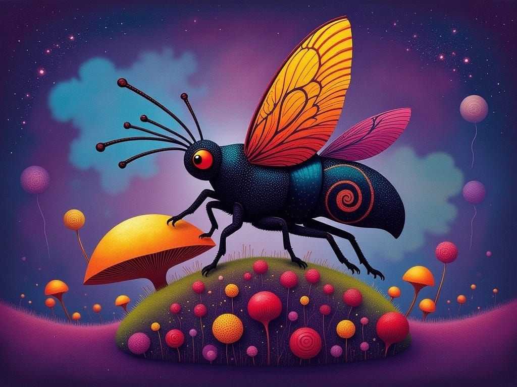 Majestic Cicada Amidst Vibrant Bloom in Dreamy, Ethereal Stu...