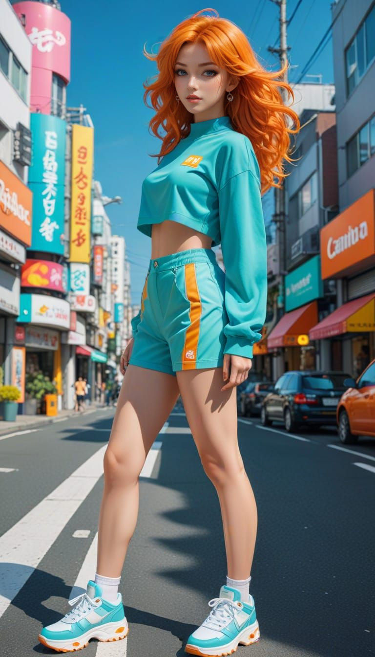 Cute Anime Cosplay Woman in Vibrant Y2K Fashion